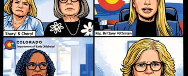 A stressed parent holding a child while a giant frozen faucet labeled federal funds drips onto paperwork.