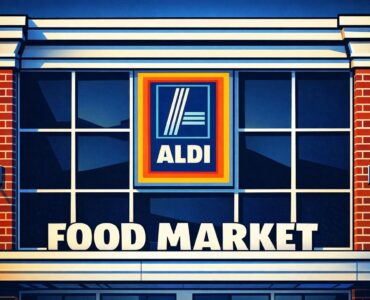 A discount grocery storefront with a Colorado backdrop and rising price tags in a shopping cart