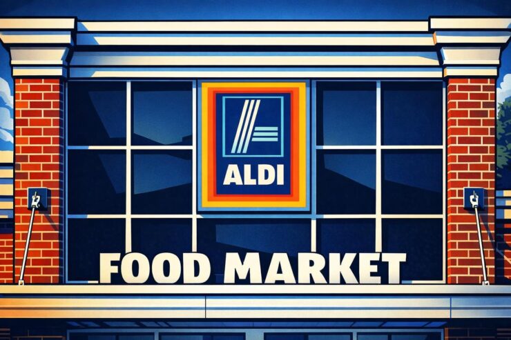 A discount grocery storefront with a Colorado backdrop and rising price tags in a shopping cart