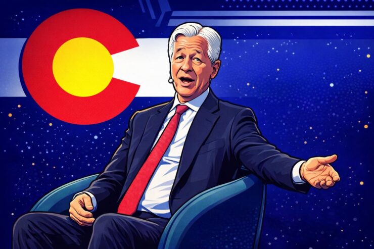 Cartoon of bank executives reacting to a large credit card labeled 10% cap and a Federal Reserve building in the background