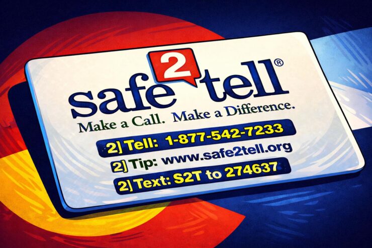 A high school hallway with a police officer talking to an administrator near lockers