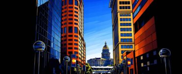 Cartoon of the Colorado Capitol with an empty wallet and lawmakers holding long wish lists