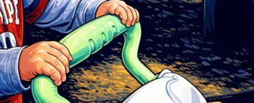 A stressed parent holding bills next to a county ballot box labeled child care funding