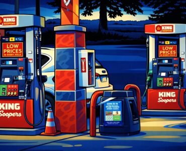 Driver holding a settlement letter beside a disabled car at a gas pump