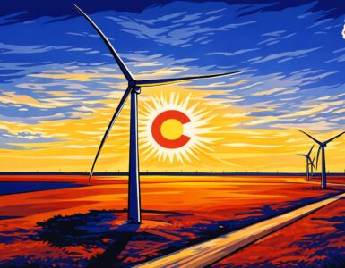 A utility worker flips a large power switch as homes and shops go dark in strong wind.