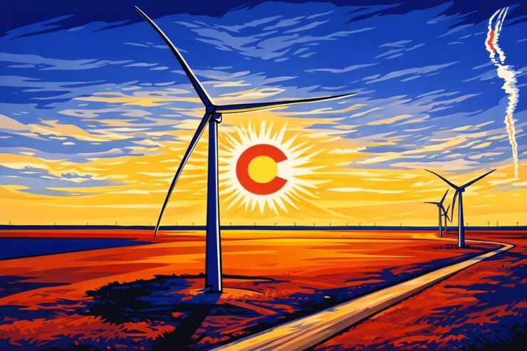 A utility worker flips a large power switch as homes and shops go dark in strong wind.