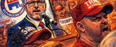 Scott Bottoms at a chaotic Colorado Republican assembly in Pueblo with ballots and delegates in an arena