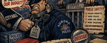 Aurora police badge in close view representing police oversight debate